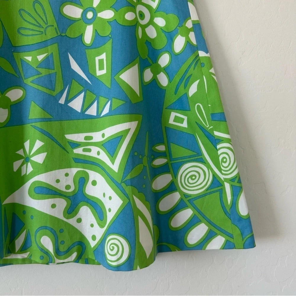 Skirtin Around Blue & Green Abstract Floral Above The Knee Cotton Skirt Size 10
